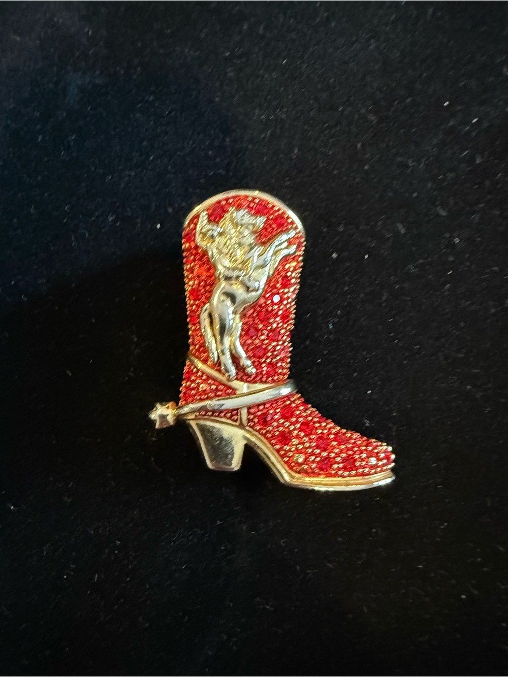 Red Cowboy Boot Brooch Pin with Gold Accent and Australian crystals